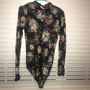 Floral lace leotard style shirt